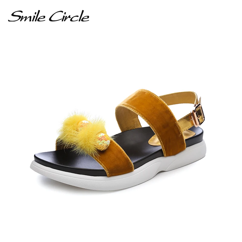 

Smile Circle 2018 Summer Style Casual Sandals For Women Shoes Fashion Gold velvet flat Platform Sandals Open Toes Shoes