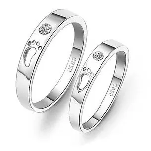 

MSF brand JZ001 baby`s feet lovers`anniversary diamond couple rings 925 sterling silver & platinum plated