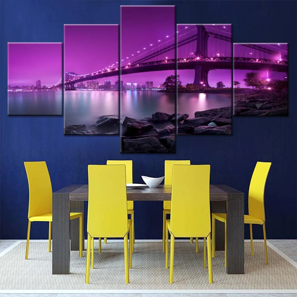 

Modular Vintage Pictures Home Decor Painting On Canvas Wall Art Style Purple Urbanization Framework Living Room HD Printed
