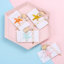 Жемчужные заколки в виде морской звезды ракушки заколки для волос Красочные Бусины заколки для волос неправильные клипса геометрической формы Инструменты для укладки волос аксессуары