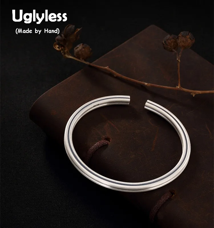

Uglyless Real 999 Fine Silver Jewelry Simple Fashion Stripes Designer Bangles for Women 4.5MM Thick Wrist Bijoux Vintage Bangle