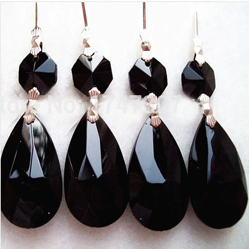 

50pcs/lot 75MM Black Crystal Chandelier Pendants with 1 Bead, Crystal Prism Hanging Lighting Parts,Crystal Curtain Accessories