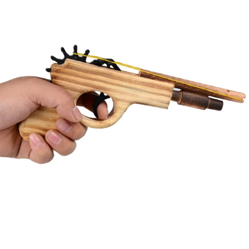 Bullet Rubber Band Launcher Wood Gun Hand Pistol Guns Shooting Toy