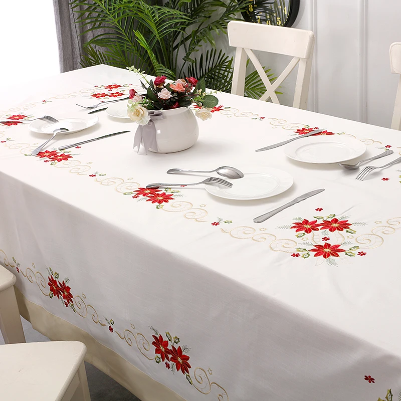 Рождественская скатерть белого цвета большого размера с вышивкой Рождественская Скатерть прямоугольная 70*108 дюймов(175*265 см