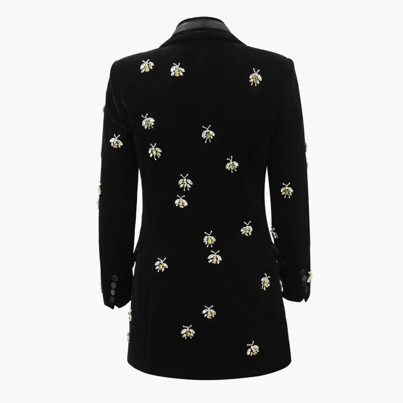 Gold velvet blazer woman spring Autumn 2019 new animal Beading  Casual Long Sleeve blazer office Elegant black long blazer women