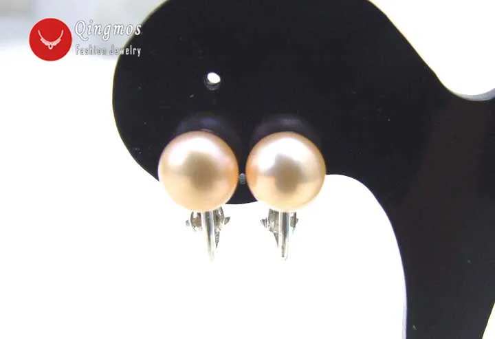 Qingmos фиолетовые плоские серьги с жемчугом для женщин с 7-8 мм натуральный пресноводный жемчуг серебро S925 клип Earring-ear341