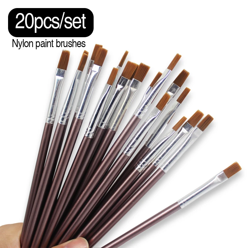 Koop 20 stks Set Dezelfde Grootte Kleine Fijne Nylon Haar Penselen Set Voor Acryl Olieverf Penselen Tekening Art Supplies