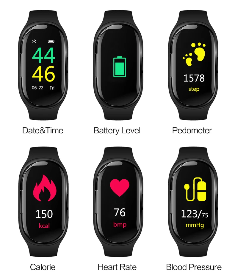 Torntisc, новинка, стерео, двойной, Bluetooth, наушники M1, Смарт-часы, пульсометр, кровяное давление, спортивный, умный Браслет для IOS, Android, телефон