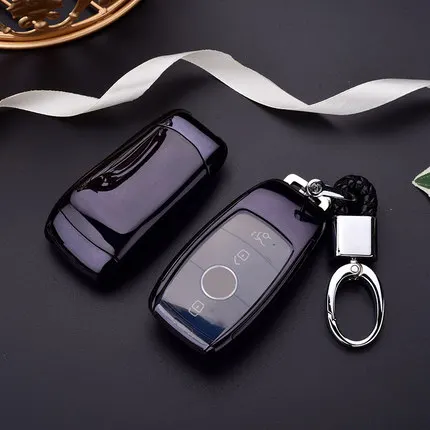 PC+ TPU крышка ключа автомобиля чехол сумка защитный ключ кольцо для Mercedes Benz E класса W213 S аксессуары класса - Название цвета: black with keychain