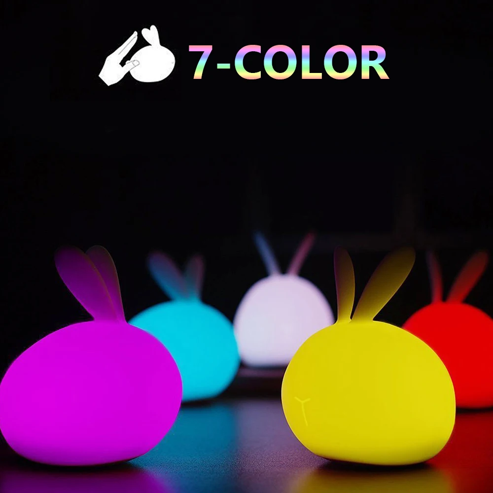

2019 Silicone LED Rechargeable Rabbit Color changing table lamp , And Baby bedside Soft Night Light
