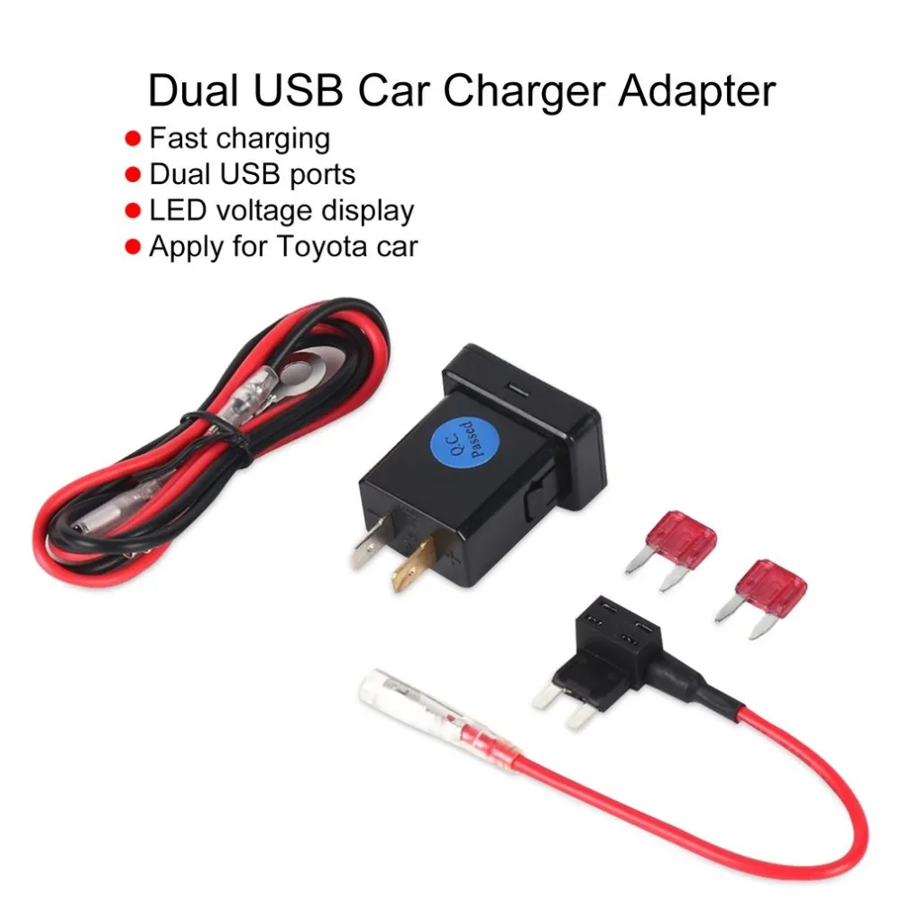 4.8A Car Charger Charge Socket Dual USB Port LED Volt Display for Phone Tablet Navigator Fast Charging Adapter for Toyota Car