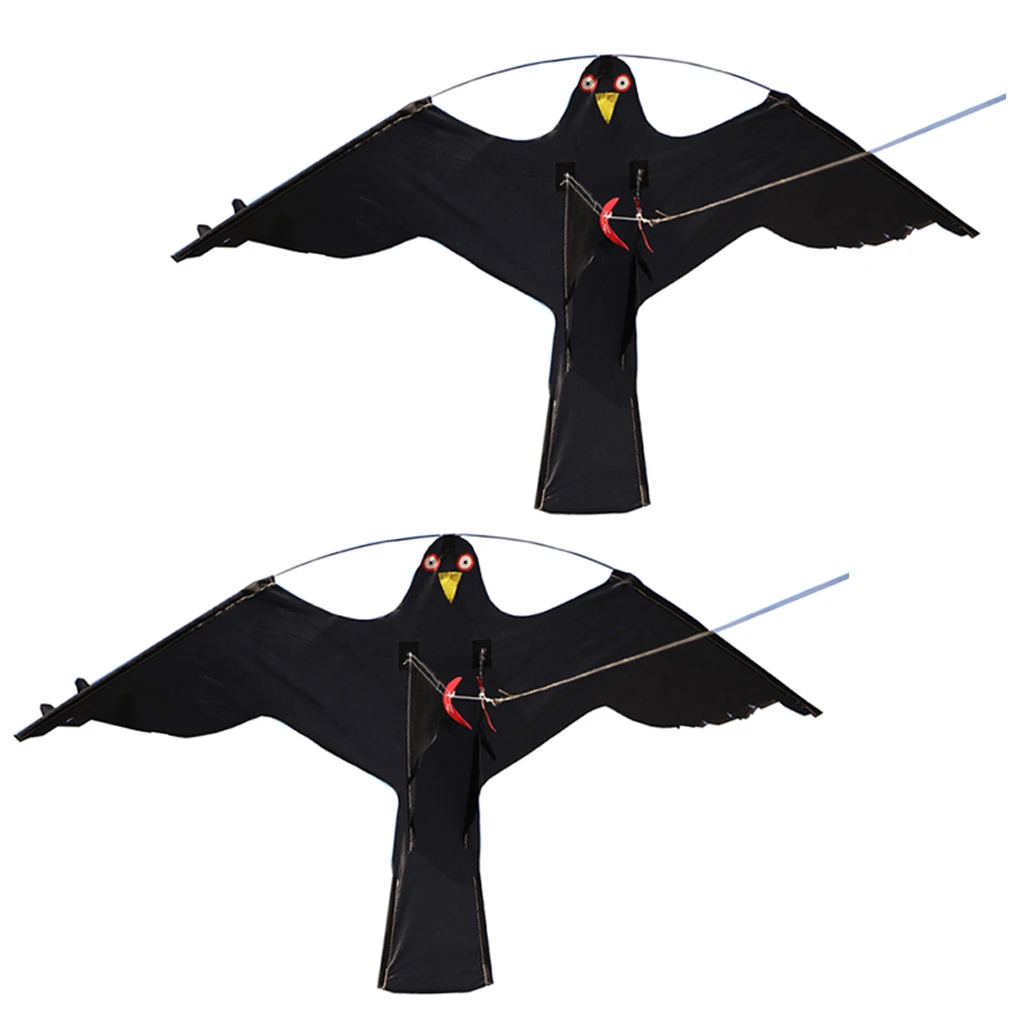 2x #2 Large Hawk Kite Scarecrow Decoy Bird Scarer Deterrent Protect Farmers Crops Outdoor Kids Toys Black Kites Windsock
