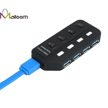 Malloom Новое поступление концентратор USB 3,0 концентратор 4 порта скорость 5 Гбит/с для ПК ноутбук с переключателем включения/выключения Черный с адаптером питания#20