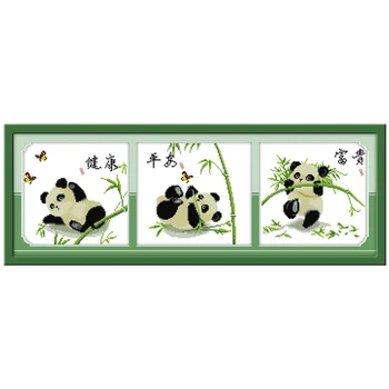 

Lucky 8three pandas Counted Cross Stitch 11CT 14CT Cross Stitch Sets Animals Cross Stitch Kits Embroidery Needlework