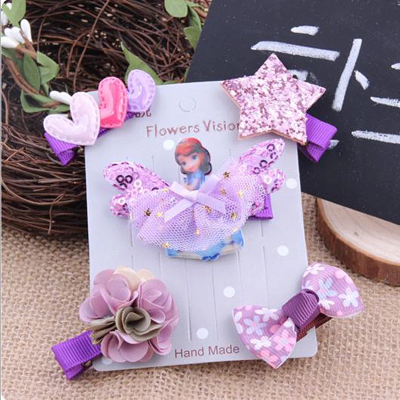 LOEEL 5Pcs/Lot New Children Headwear Set Cartoon Frozen Princess Barrette Cotton Crown Flower Bowknot Hairpin Girls Headdress LOEEL 5Pcs/Lot New Children Headwear Set Cartoon Frozen Princess Barrette Cotton Crown Flower Bowknot Hairpin Girls Headdress