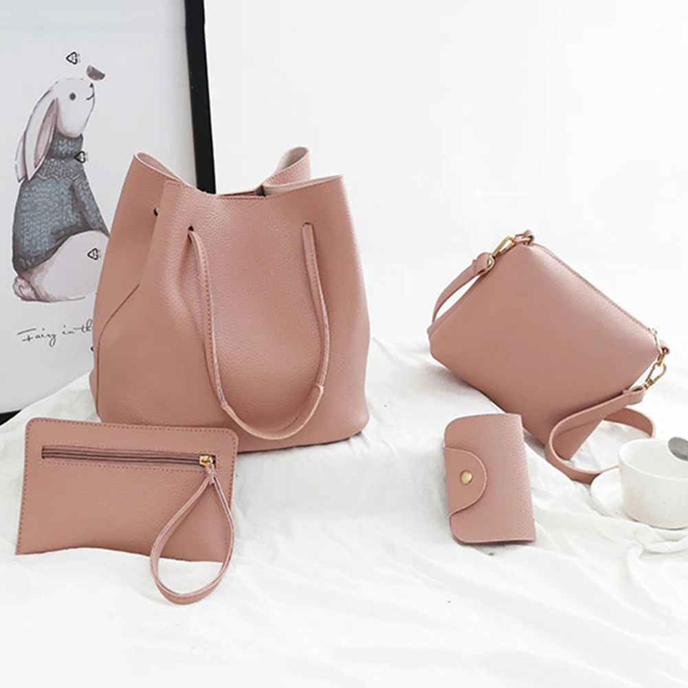 

4Pcs New Fashion Womens Bag Solid Soft Pu Leather crossbody bags for women Versatile Zipper Elegant Wine Red female Handbag