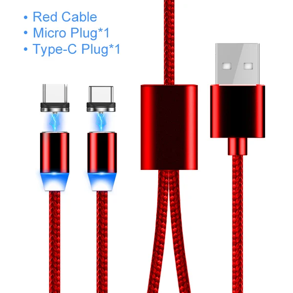 NOHON 3 in1 Магнитный Зарядное устройство кабели для IPhone X 7 8 6 плюс двойной головкой Быстрый зарядный кабель Micro Тип C для Xiaomi huawei samsung - Цвет: 2 plug 1 red cable