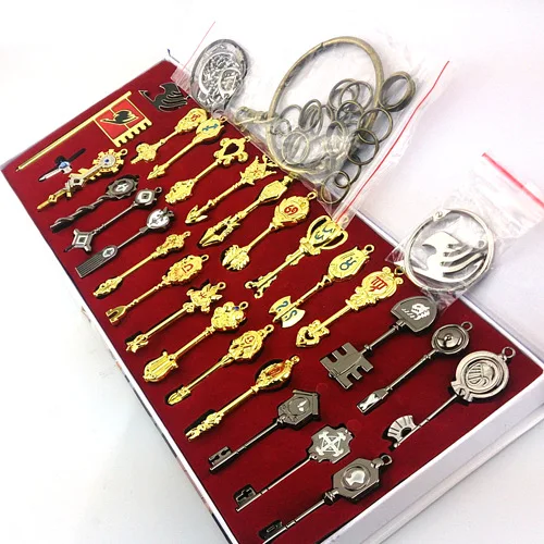 

29pcs/set Fairy Tail Lucy Cosplay Key Keychain Scale & Free Pink Tattoo Heartfilia Sign of the Zodiac Gold Key Pendants