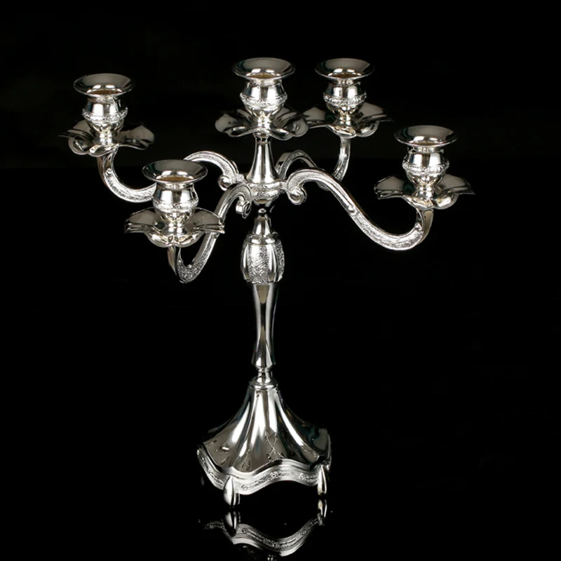 Elegant European Accents Shiny Silver Plating Metal Pillar Candelabra Wedding Centerpiece Chic Decor Candle Holder Elegant European Accents Shiny Silver Plating Metal Pillar Candelabra Wedding Centerpiece Chic Decor Candle Holder