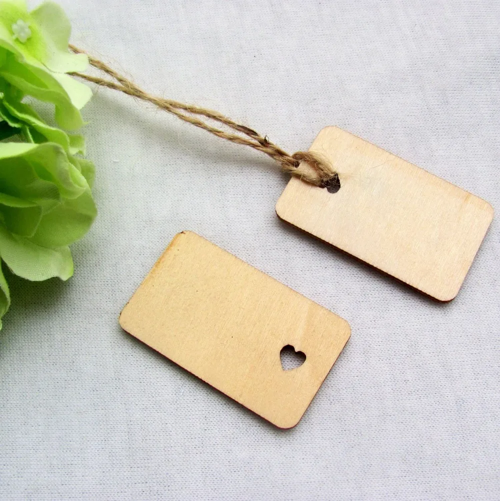200pcs Rectangle Wooden Gift Tag Plain Wood Hang Tag Party Deco Wood