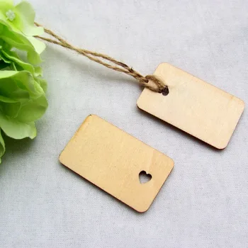 

200pcs Rectangle Wooden Gift Tag Plain Wood Hang Tag Party Deco Wood Cards with Jute Strings 40*29mm