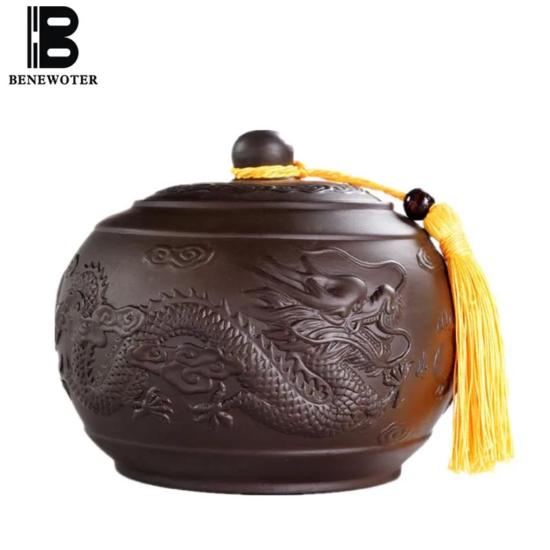 

Yixing Purple Clay Dragon Tea Caddy Ceramic Tea Storage Jar Kung Fu Tea Set Accessories Spices Seasoning Seal Box Puer Container