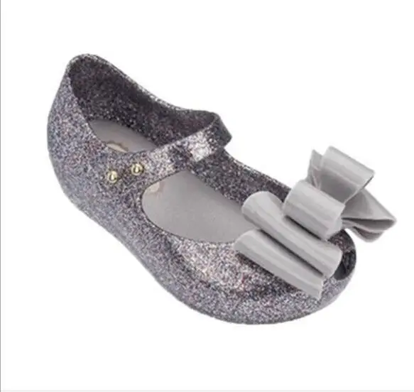 Новинка; летняя многоярусная обувь с бантом; детская мини-прозрачная обувь Melissa; яркие сандалии принцессы с мягкой подошвой и круглым открытым носком для девочек - Цвет: silver