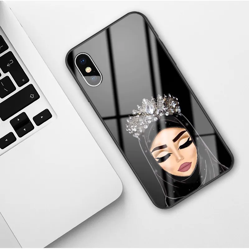 Роскошный женский стеклянный чехол для телефона для iPhone X 6 6S 7 8 Plus XR XS MAX Модный мусульманский черный чехол для iPhone 11 Pro Max - Цвет: Glass shell