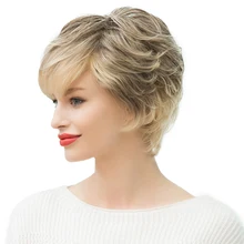 

2018 Hot Fashion Women Short Natural Wave Human Hair Wig Full Head Wigs Ombre Blonde