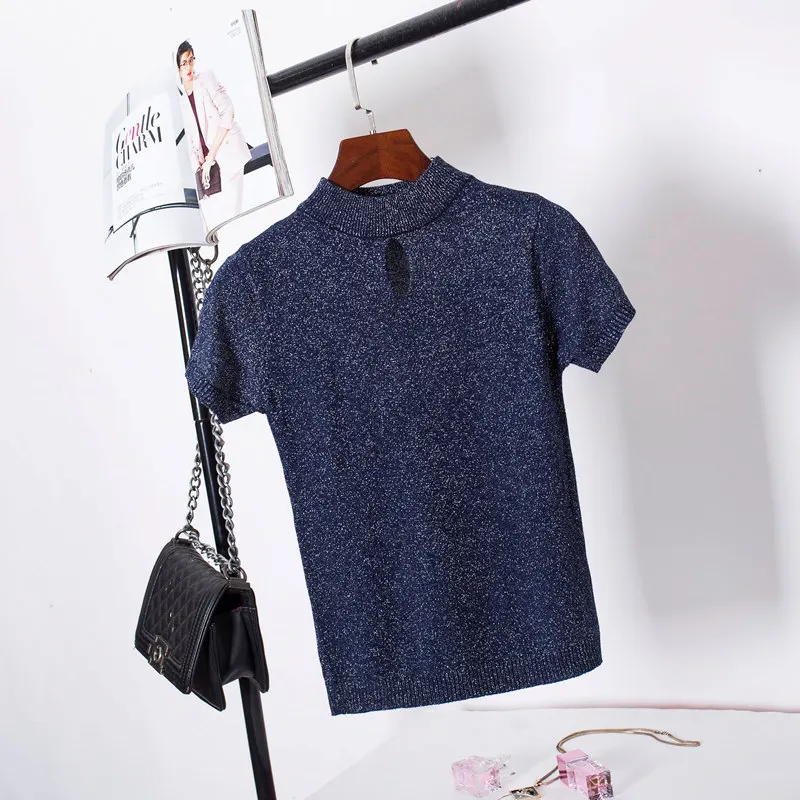 

New Summer T Shirt Women Knitted Casual Short Sleeves Top O-Neck Tshirt Slim Kintwear Female T-shirt 2019