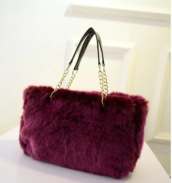 2014 new fashion purple faux fur bag women handbags Imitation Fur bag