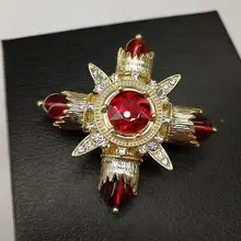 Античный красный Кристалл Арт Деко супер Броши звезды маркиза Мальтийский крест брошь булавка аксессуар