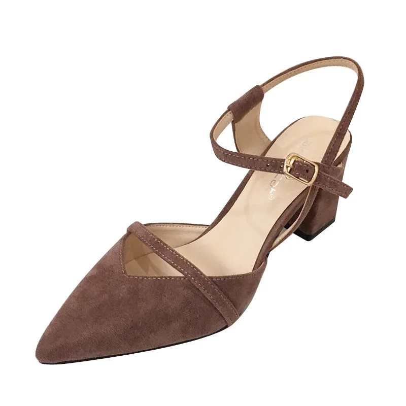2019 spring and summer new word with suede versatile high heels pointed thick with back sandals