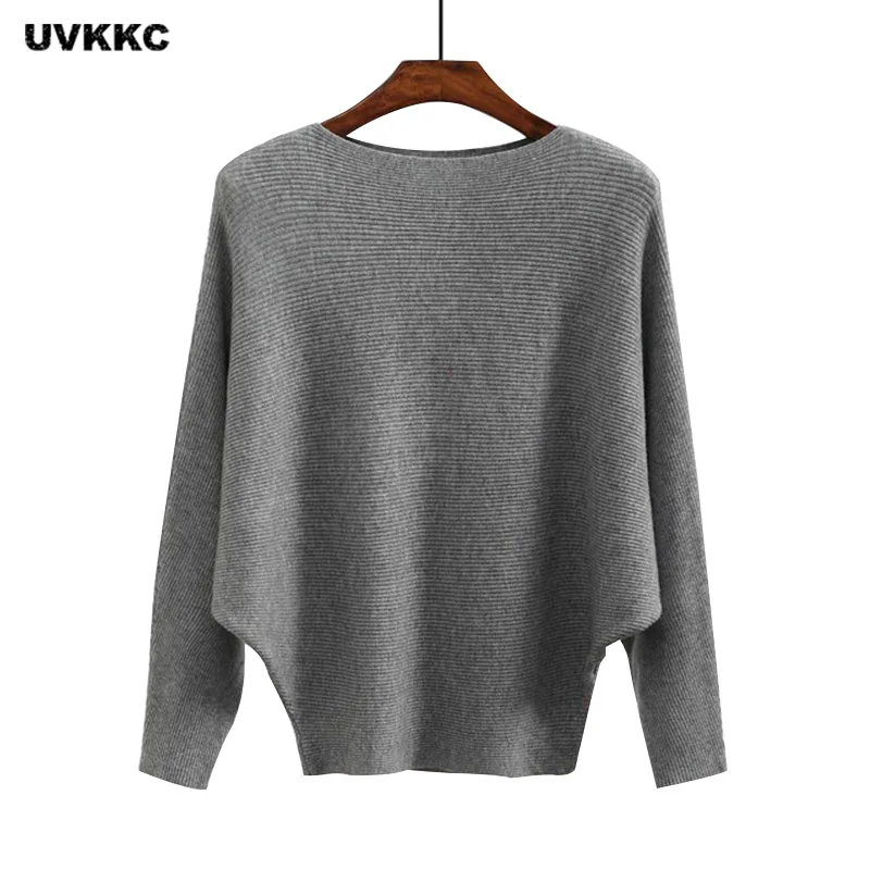 

Uvkkc 2019 Autumn Women Sweaters Fashion O Neck Batwing Pullovers Loose Knitted Sweater Female Jumpers Top Women Batwing Sweater