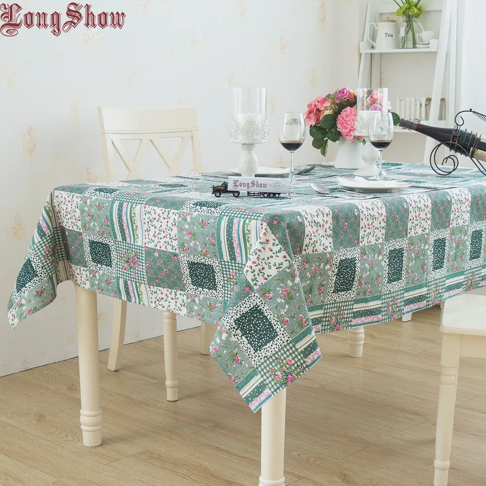 

Green Color Floral Pastoral Style Cotton Linen Christmas Decorative Tablecloth