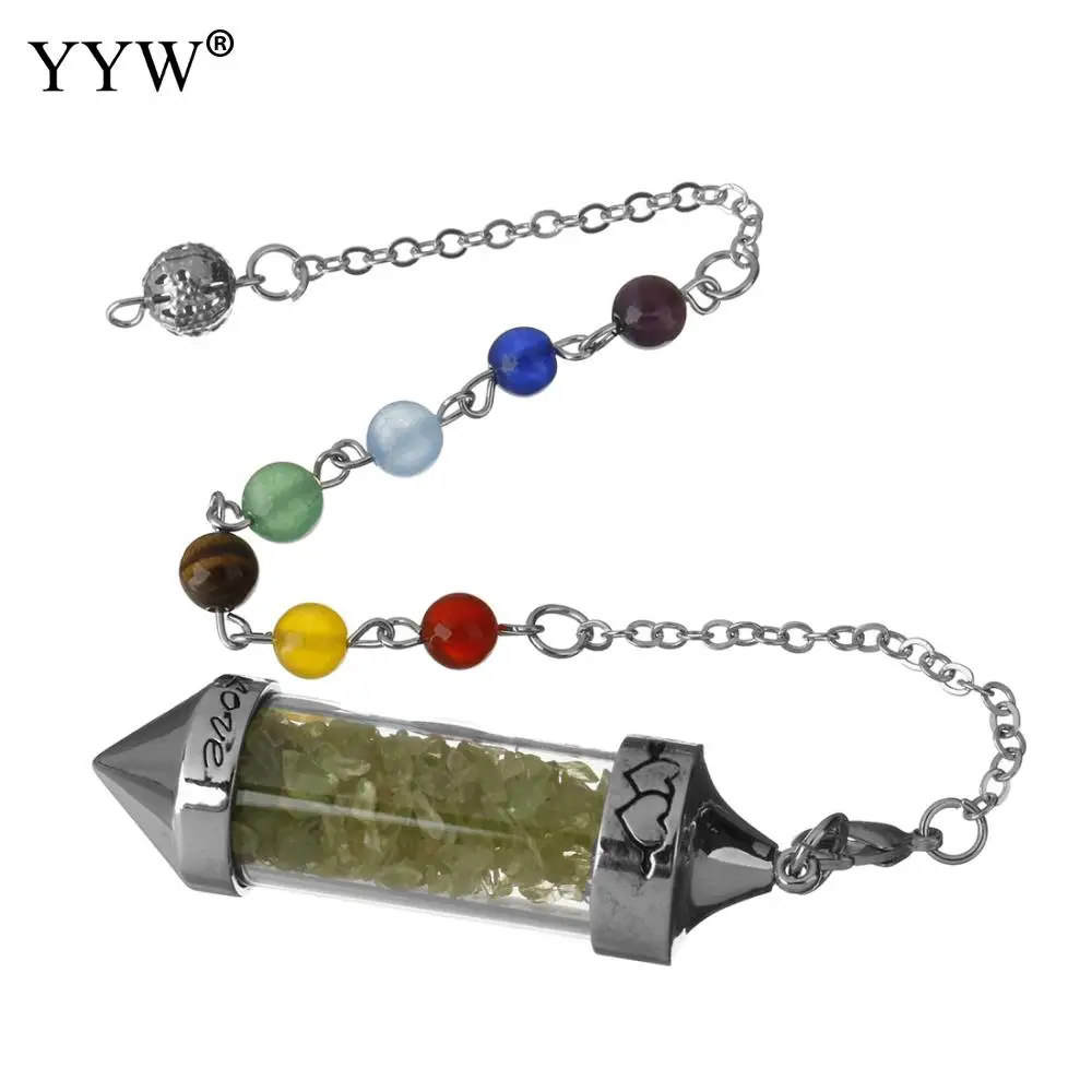 

YYW New Arrival 7 Chakra Wishing Bottle Pendulum Reiki Natural Chip Stone Pendant Necklace For Women Men Divination Amulet