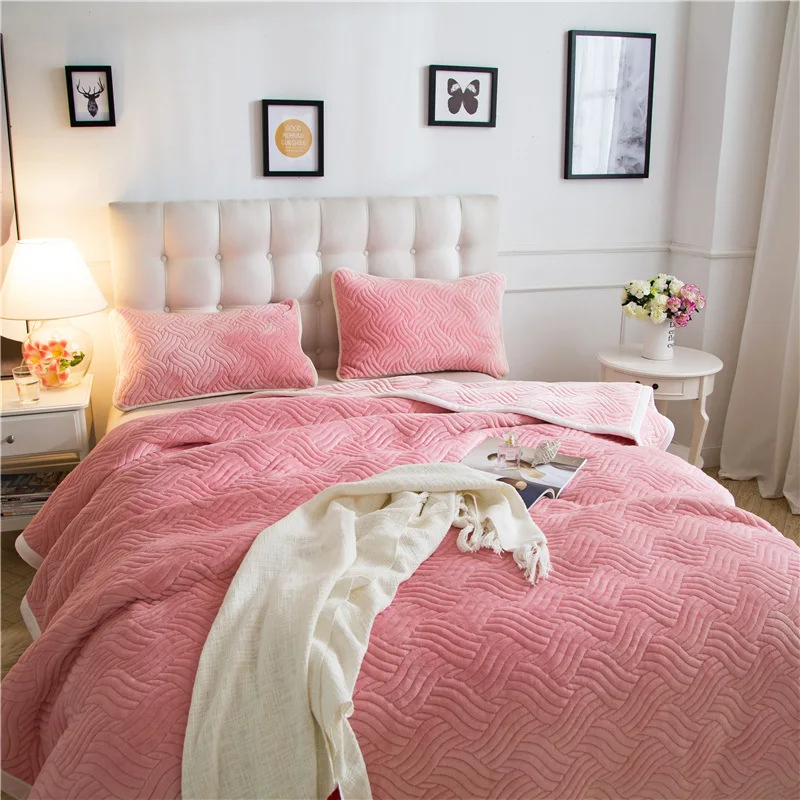 Теплые мягкие золотые бархатные одеяла двойной слой толстые плюшевые пледы на диван кровать самолет пледы Твердые покрывала домашний текстиль 1 шт - Цвет: Розовый
