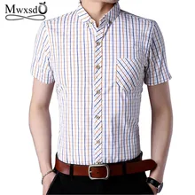 Mwxsd летняя повседневная мужская клетчатая рубашка с коротким рукавом мужская хлопковая рубашка мужская приталенная тонкая дышащая мягкая рубашка высокого качества