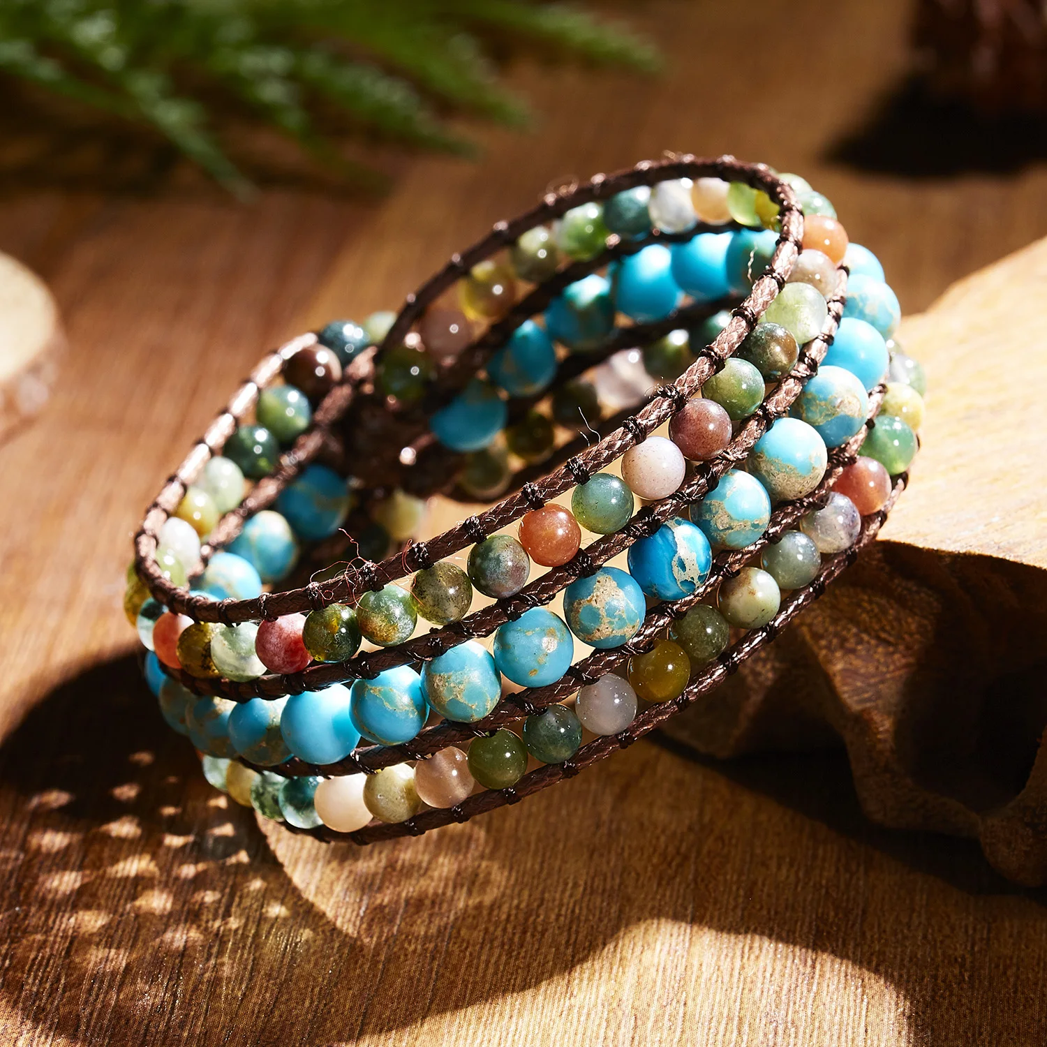 

Rinhoo 1PC Colorful Natural Stone Beads Multi-layer Weaving Leather Chain Bracelet For Women Fashion Jewelry Gift