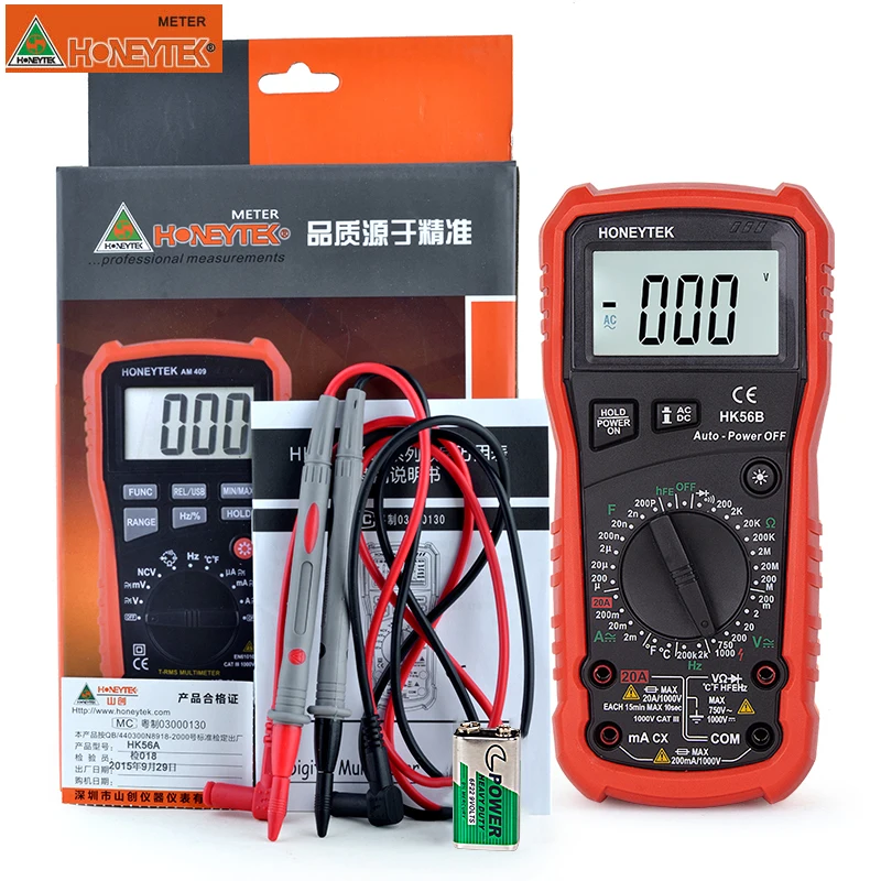 HONEYTEK HK56B ЖК-дисплей цифровой мультиметр AC DC диодный измеритель напряжения Freguency Multi тесты er вольт тесты er тесты ток
