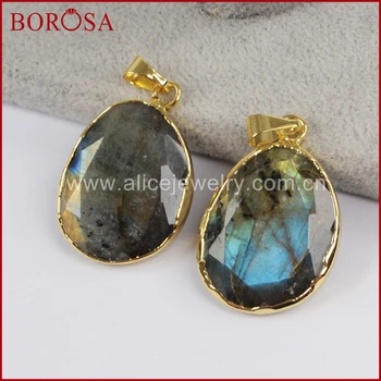 

BOROSA Fashion Labradorite Stone Pendant,Gold/Silver Color Freeform Shape Gems Stone Druzy Gem Pendant for Necklace WX736