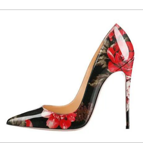 

Vintage Flower Woman Pumps sapato feminino Mixed Color Thin High Heels 12cm Elegant Women Party Shoes Sexy Pointed Toe Plus Size