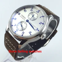 43mm parnis silver dial power reserve seagull automatic movement mens watch
