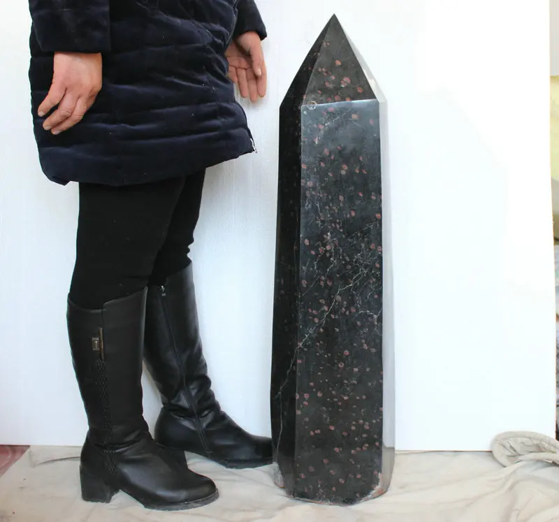 

168LB 33" Natural Black Tourmaline & Red Garnet Quartz Crystal Point Polished Healing in China