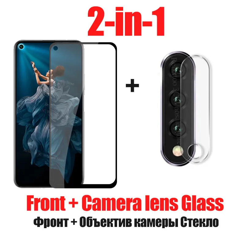 2-в-1 безопасности Камера Стекло honor 20 Защитное стекло для huawei honor 20 pro Стекло на honor 20 YAL-L21 YAL-L41 защита для объектива защитная пленка - Цвет: 2-in-1 Glass