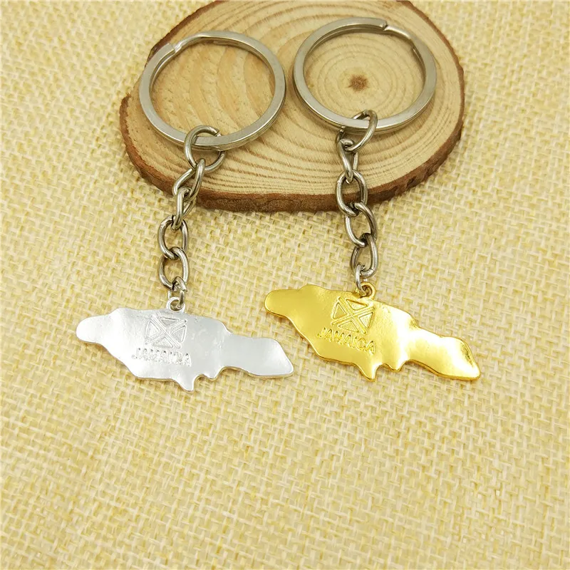 Drop shipping fashion Jamaica map key chain women bag car Key ring map