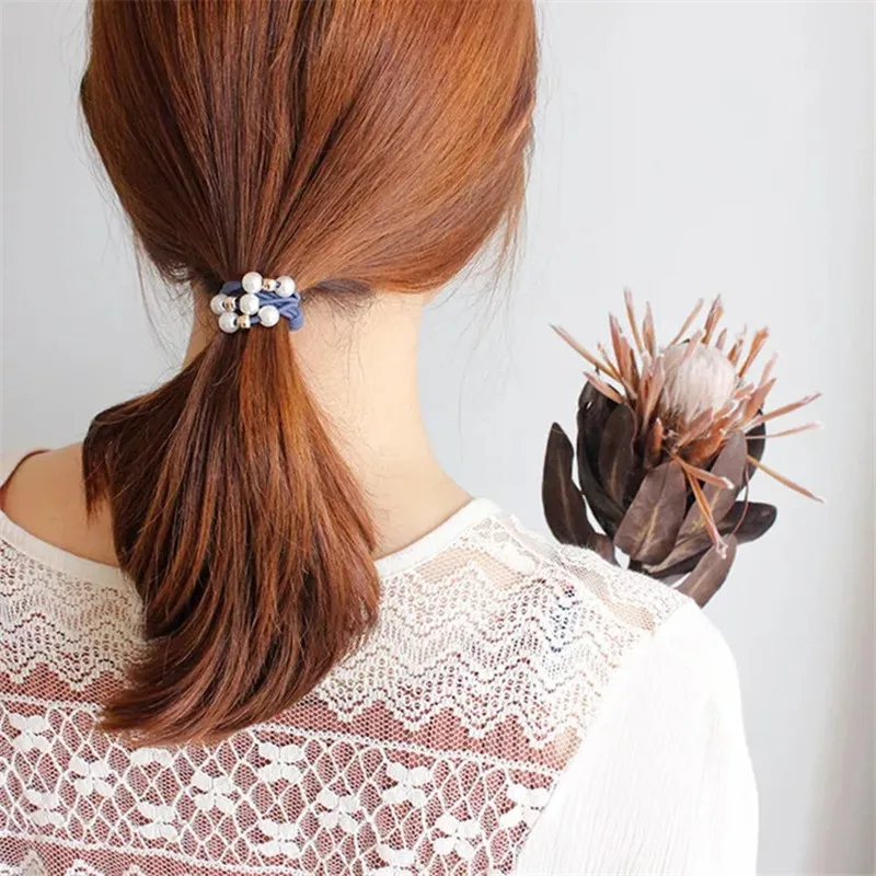 10 шт., корейская мода, женская повязка на голову, жемчуг, эластичные резинки для волос, резиновое кольцо, аксессуары резинки для волос, украшения, вязаные галстуки