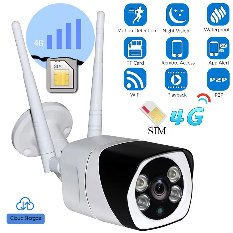 Открытый 3G 4G сим карты Камера Full HD 1080P Беспроводной Wi Fi IP Водонепроницаемый CCTV ИК