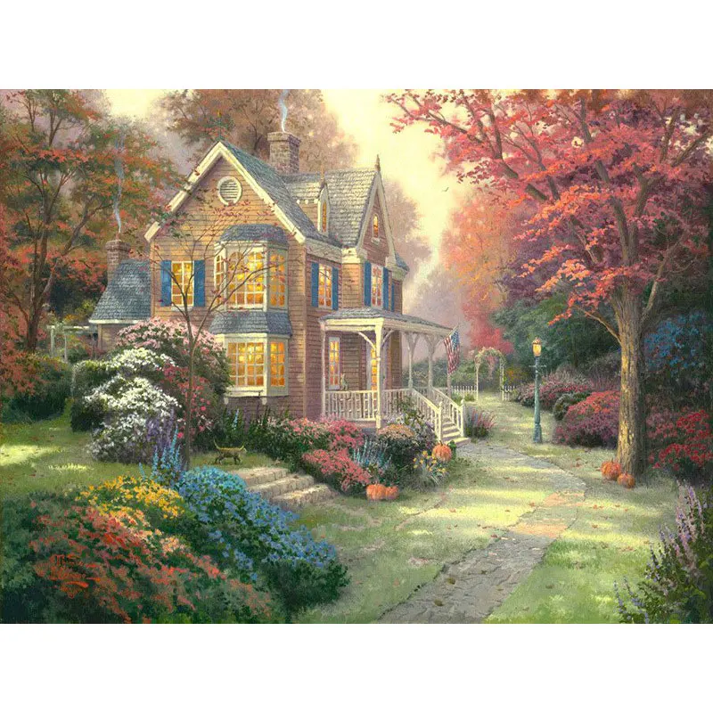 Art Poster Road In Front of The Villa Landscape Diy Oil Painting By Numbers Acrylic Paint Decoration Pictures for Living Room 