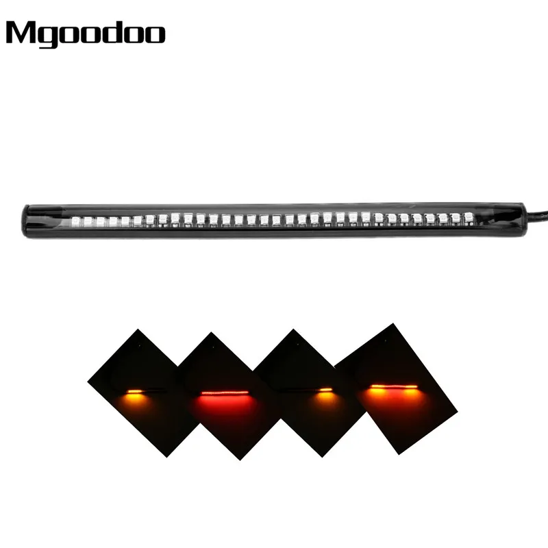 Motorcycle Flexible Strip Tail Brake Stop Turn Signal License Plate Light Integrated 32 LEDs 98cm Red Amber Color Soft Rubber